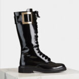 Roger Vivier Women Rangers Lace Up Metal Buckle Boots in Leather