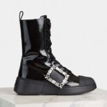 Roger Vivier Women Viv Skate Lace Up Strass Buckle Booties in Leather-Black