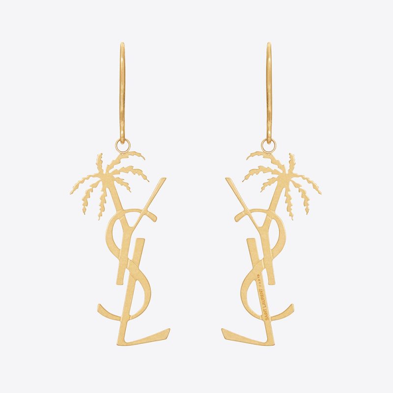 Saint Laurent YSL Women Monogram Palm Earrings in Metal