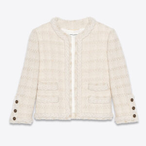 Saint Laurent YSL Women Short Jacket in Check Wool and Silk Tweed