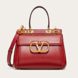 Valentino Women Medium Rockstud Alcove Handbag in Grainy Calfskin-Red