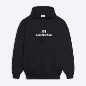Balenciaga Men BB Pixel Medium Fit Hoodie in Black