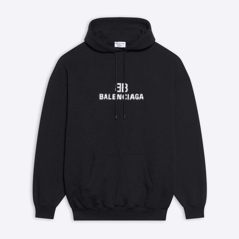 Balenciaga Men BB Pixel Medium Fit Hoodie in Black