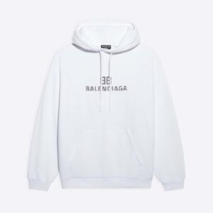 Balenciaga Men BB Pixel Medium Fit Hoodie in White