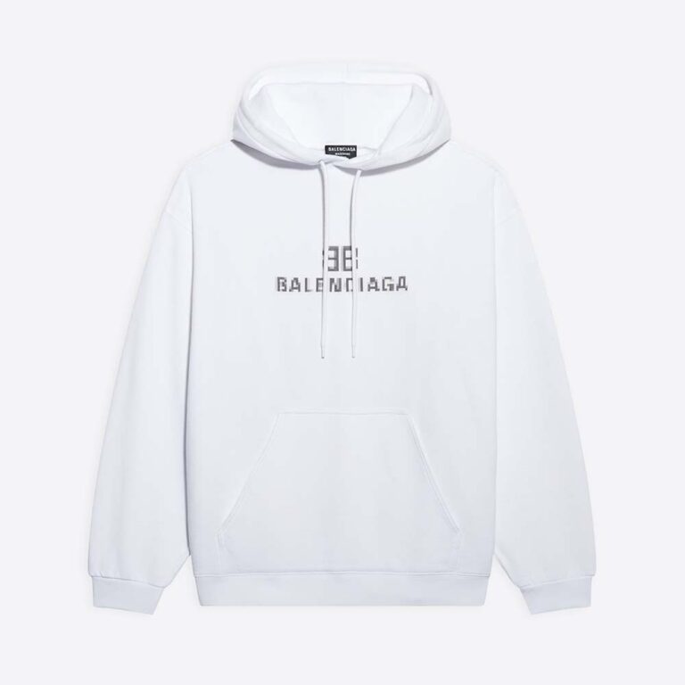 Balenciaga Men BB Pixel Medium Fit Hoodie in White