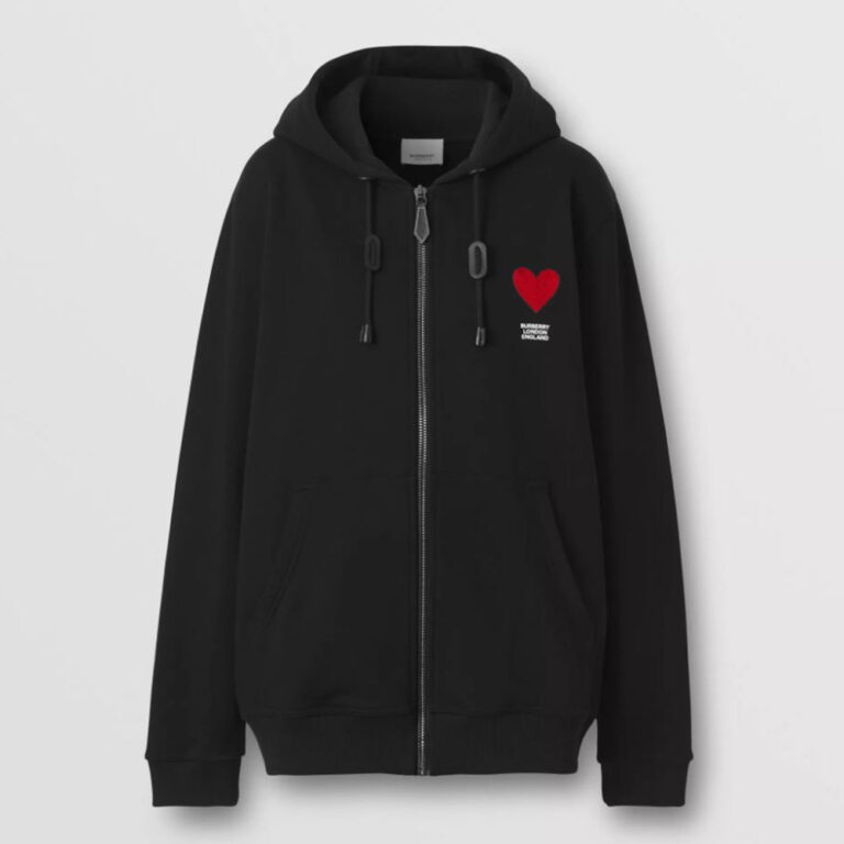 Burberry Men Heart Motif Cotton Hooded Top-Black