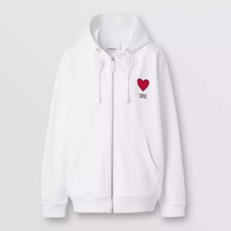 Burberry Men Heart Motif Cotton Hooded Top-White