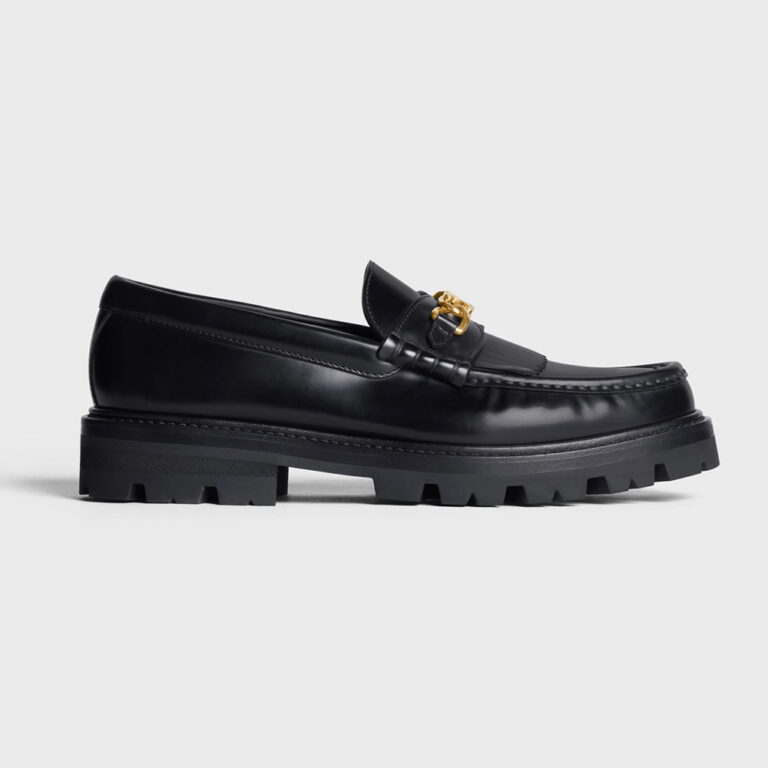 Celine Women Margaret Loafer with Triomphe Chain in Polished Bull-Black