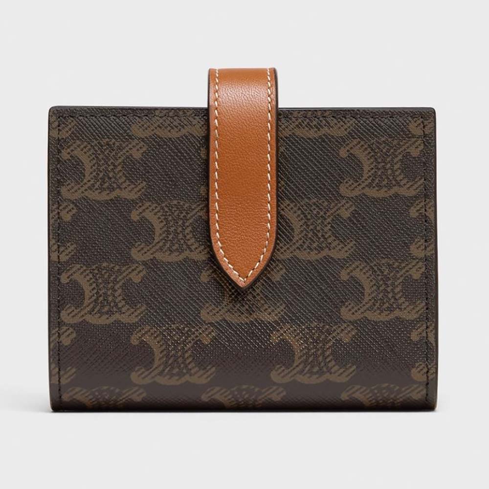 Celine Women Small Strap Wallet in Triomphe Canvas and Lambskin