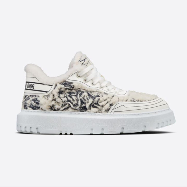 Dior Women Addict Sneaker Blue Toile de Jouy Embroidered Natural Shearling