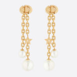Dior Women CD Navy Earrings Gold-Finish Metal and White Resin Pearls