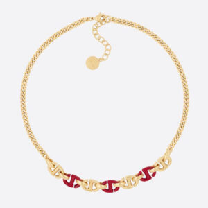 Dior Women CD Navy Necklace Gold-Finish Metal and Raspberry Lacquer