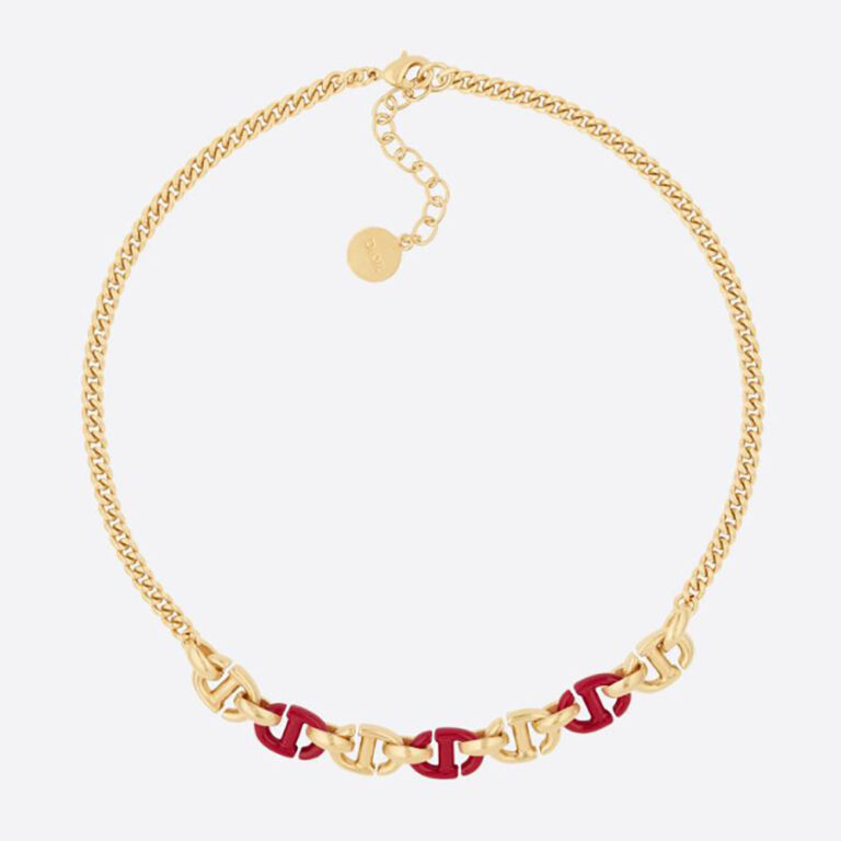 Dior Women CD Navy Necklace Gold-Finish Metal and Raspberry Lacquer