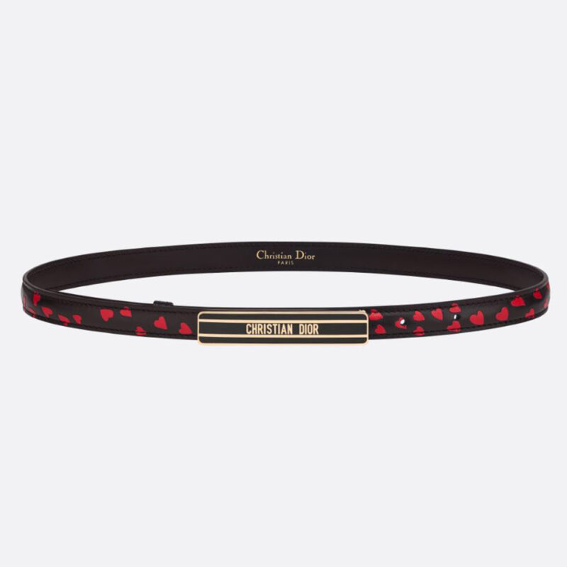 Dior Women Dior-id Belt Navy Blue I Love Paris and Red Hearts Smooth Calfskin 15 MM