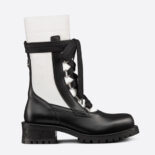Dior Women Diorland Lace-up Boot Black Calfskin and White Cotton