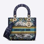 Dior Women Medium Lady D-lite Bag Latte Multicolor Dior Constellation Embroidery-blue