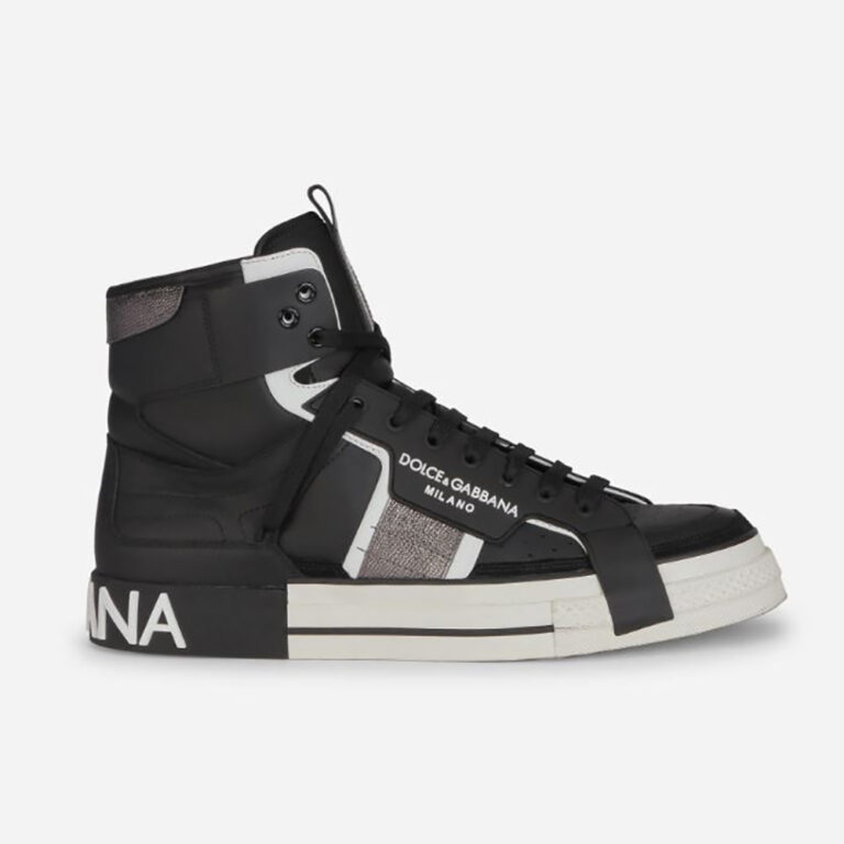 Dolce Gabbana D&G Men Calfskin 2.Zero Custom High-Top Sneakers with Contrasting Details-Black