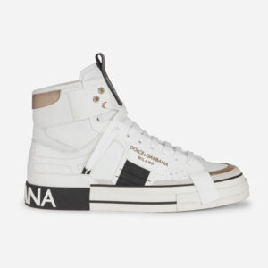 Dolce Gabbana D&G Men Calfskin 2.Zero Custom High-Top Sneakers with Contrasting Details-White