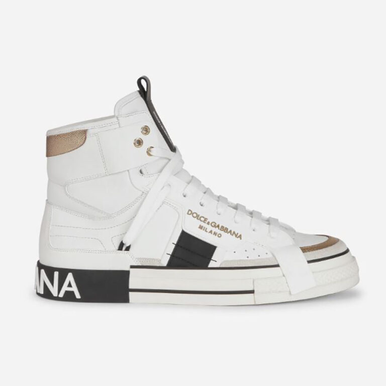 Dolce Gabbana D&G Men Calfskin 2.Zero Custom High-Top Sneakers with Contrasting Details-White
