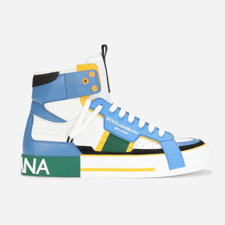 Dolce Gabbana D&G Men Calfskin Custom 2.Zero High-Top Sneakers with Contrasting Details-Blue