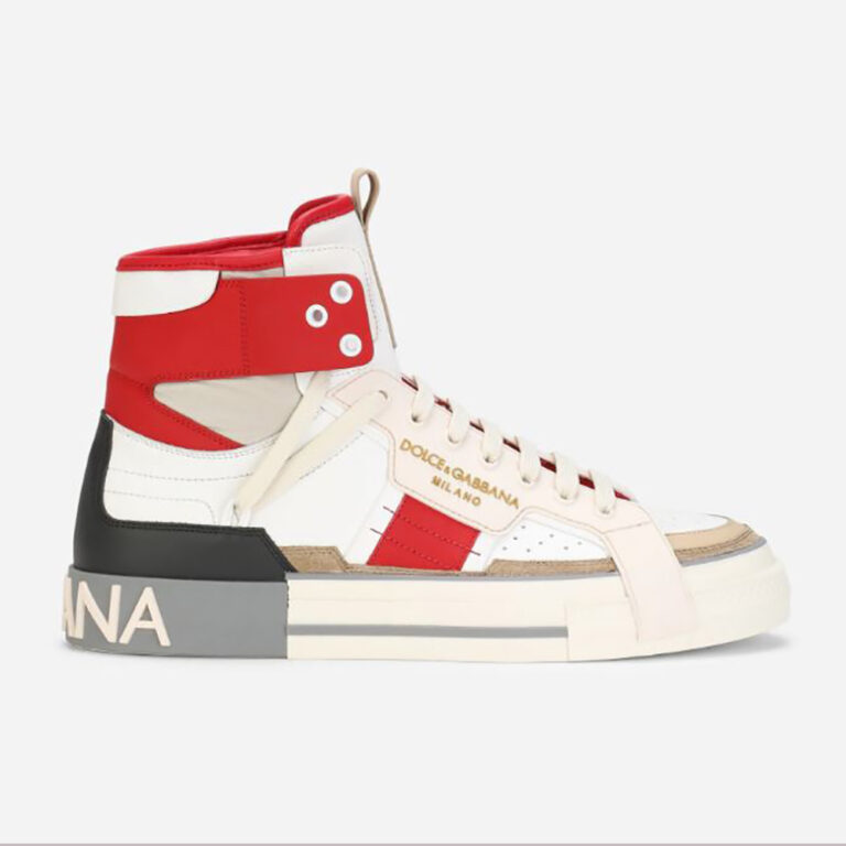 Dolce Gabbana D&G Men Calfskin Custom 2.Zero High-Top Sneakers with Contrasting Details-Red