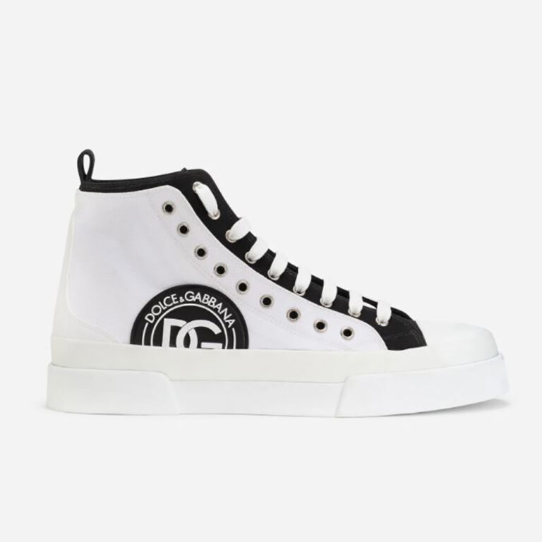 Dolce Gabbana D&G Unisex Two-tone Canvas Portofino Light Mid-Top Sneakers with DG Logo