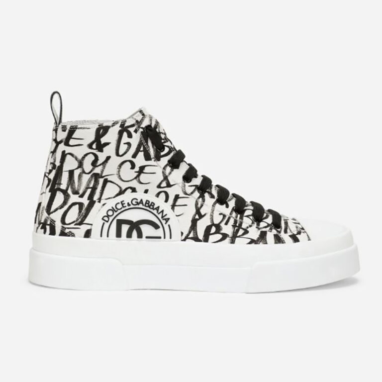 Dolce Gabbana D&G Women Canvas Portofino Light Mid-Top Sneakers with DG Logo Print