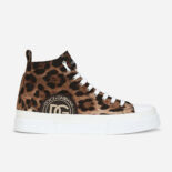 Dolce Gabbana D&G Women Cotton drill Portofino Light Mid-Top Sneakers with Leopard Print