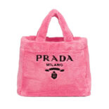 Prada Women Enameled Metal Triangle Logo Terry Tote Bag-pink
