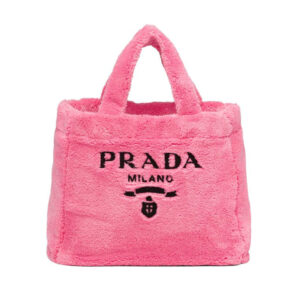 Prada Women Enameled Metal Triangle Logo Terry Tote Bag-pink