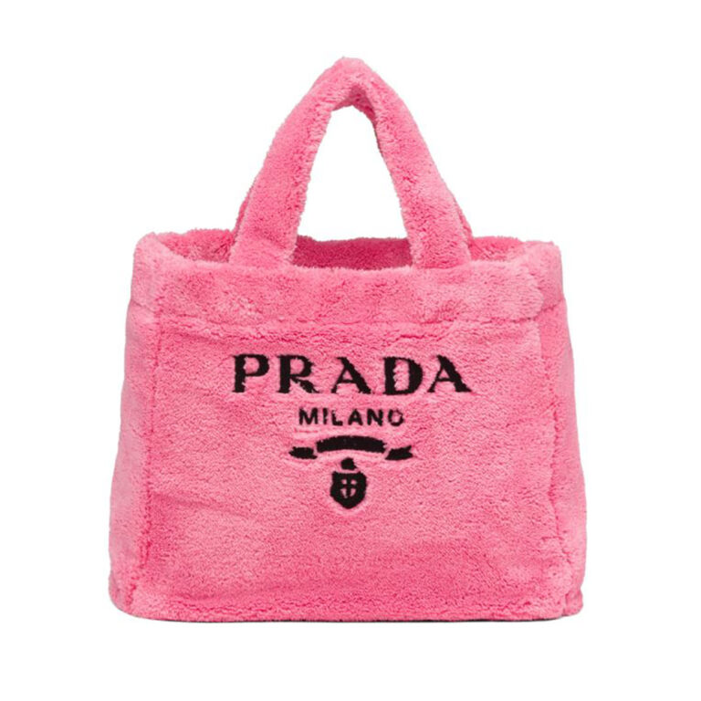 Prada Women Enameled Metal Triangle Logo Terry Tote Bag-pink