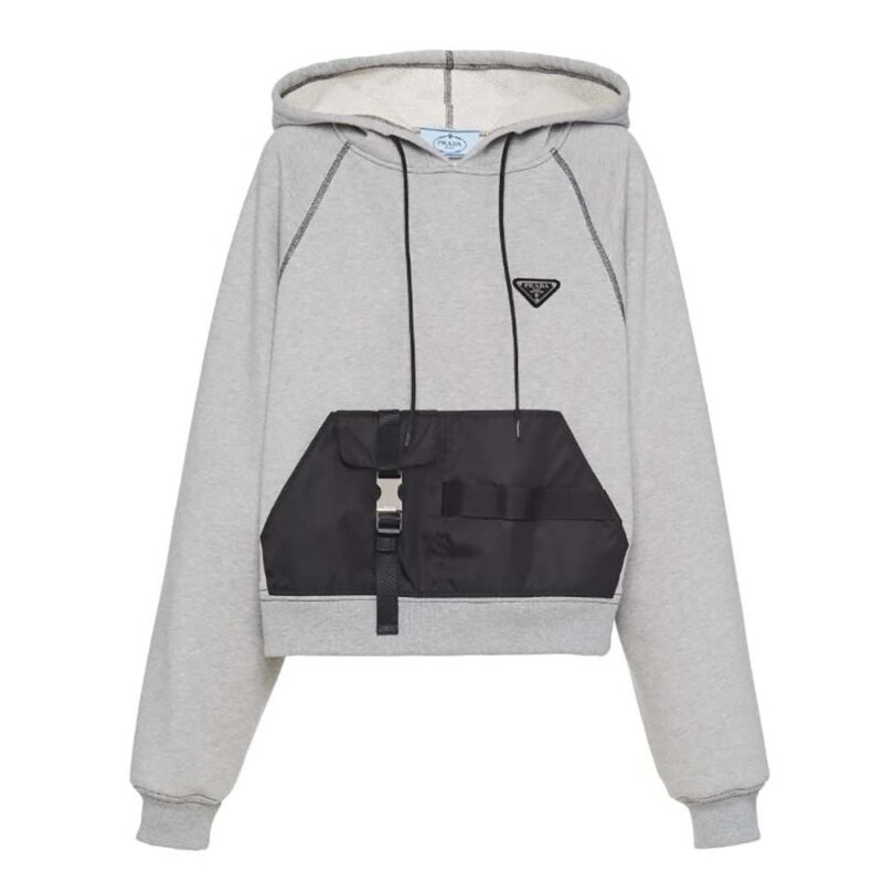 Prada Women Oversized Hoodie with Re-Nylon Inserts