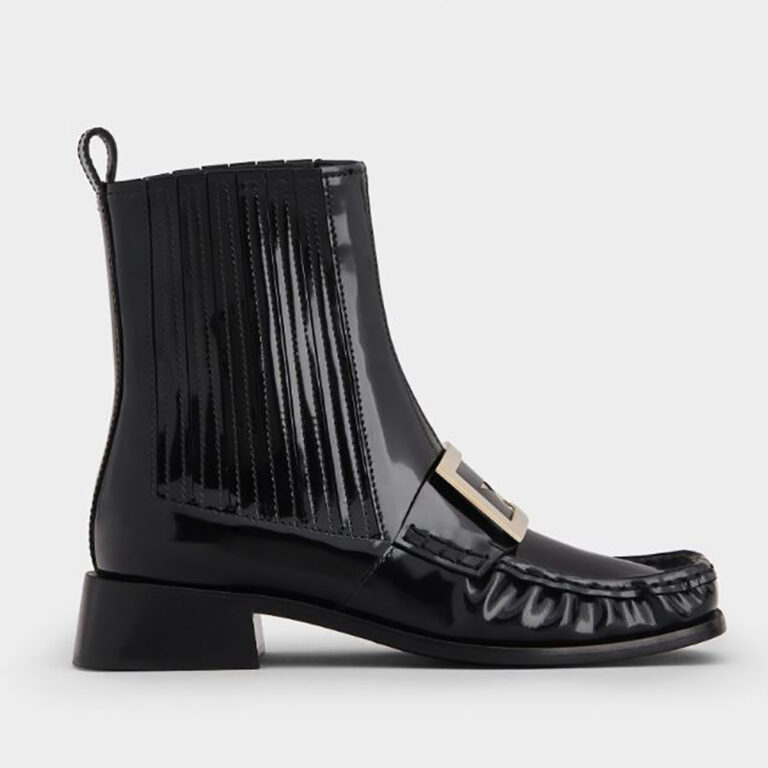 Roger Vivier Women Preppy Viv' Metal Buckle Chelsea Booties in Patent Leather