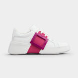 Roger Vivier Women Viv Skate Lacquered Buckle Sneakers in Soft Leather-Pink