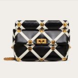Valentino Women Large Roman Stud the Shoulder Bag in Nappa with Grid Detailing