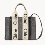 Chloe Women Small Woody Tote Bag with Strap-Gray