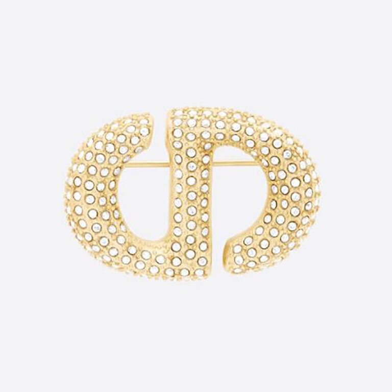 Dior Women CD Navy Brooch Gold-Finish Metal and White Crystals