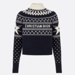 Dior Women Dioralps Stand Collar Sweater Navy Blue and White Wool and Cashmere Knit