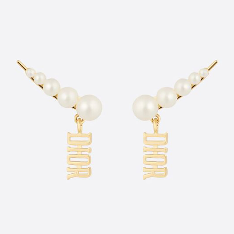 Dior Women Diorevolution Earrings Gold-Finish Metal and White Resin Pearls
