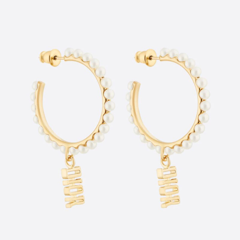 Dior Women Dio(r)evolution Earrings Gold-Finish Metal and White Resin Pearls