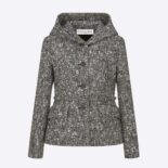 Dior Women Fitted Hooded Jacket Black and White Technical Wool Tweed and Silk