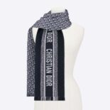 Dior Women Oblique University Reversible Scarf Navy Blue Wool and Silk