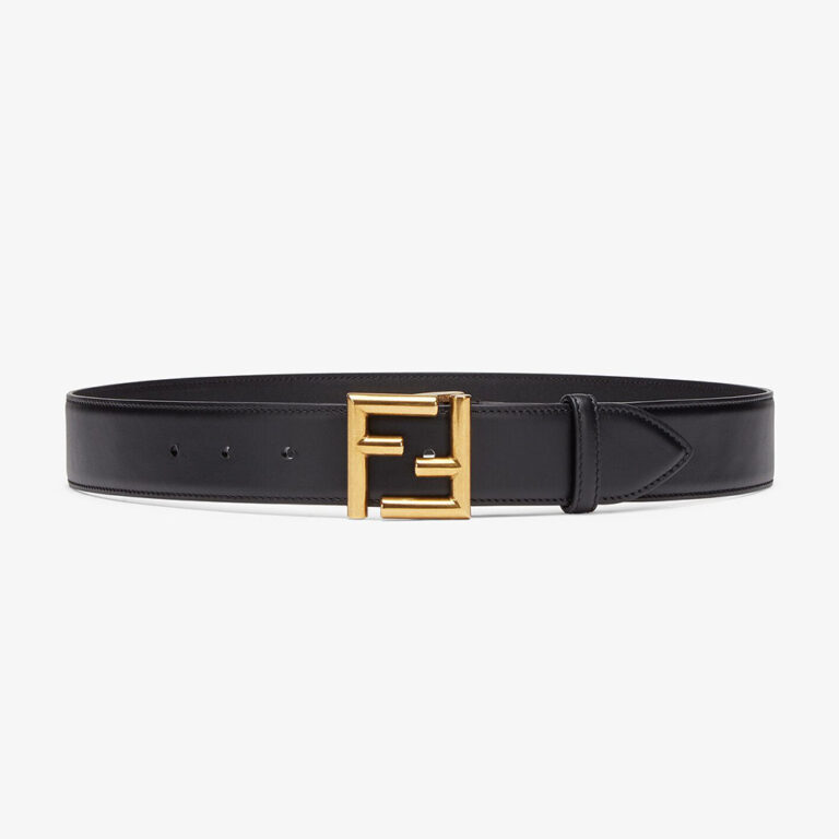 Fendi Women Belt with Loop and FF Stud Buckle-Black