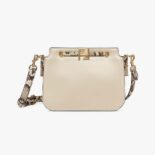 Fendi Women Touch White Leather Bag with Metal FF Clasp