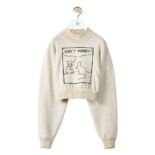 Loewe Women Cropped Patch Sweatshirt in Cotton and Linen