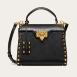 Valentino Women Small Rockstud Alcove Grainy Calfskin Handbag-Black