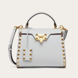 Valentino Women Small Rockstud Alcove Grainy Calfskin Handbag-White