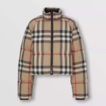 Burberry Women Check Recycled Polyester Cropped Puffer Jacket
