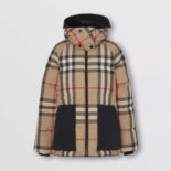 Burberry Women Detachable Hood Check Recycled Polyester Puffer Jacket
