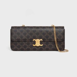 Celine Women Chain Bag Triomphe in Triomphe Canvas-Tan